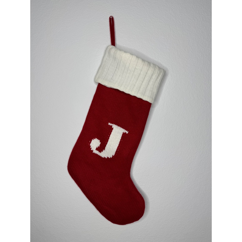 Kohl's Red White Knit Monogram Letter J‎ Christmas Stocking Personalized Holiday